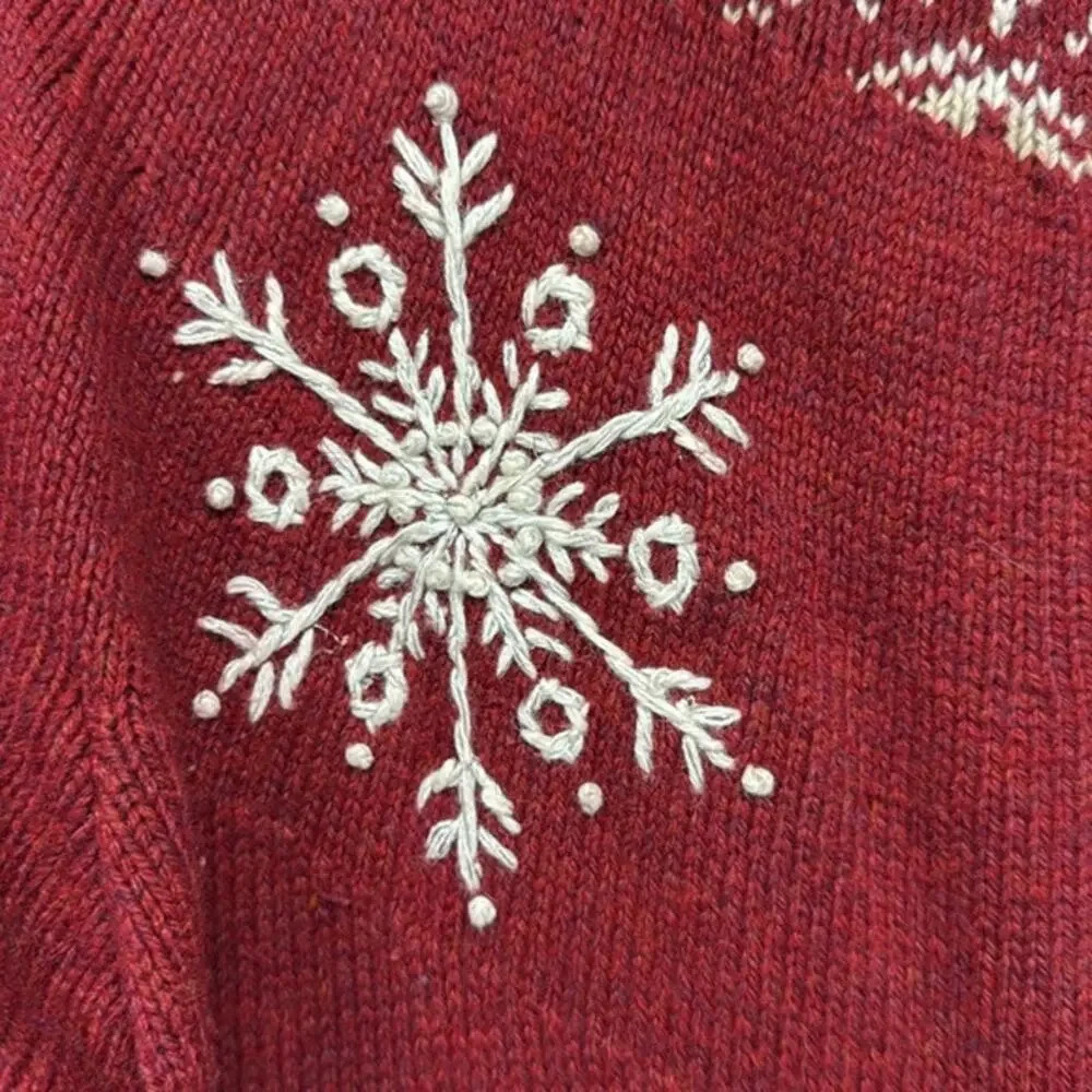 Women's Croft & Barrow Red White Christmas Snowflake Zip Up Sweater Size‎ Medium - Picture 3 of 7